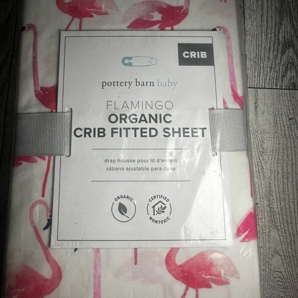 NEW! Pottery Barn Flamingo Organic Crib Sheet - Pink and White - Picture 2 of 4